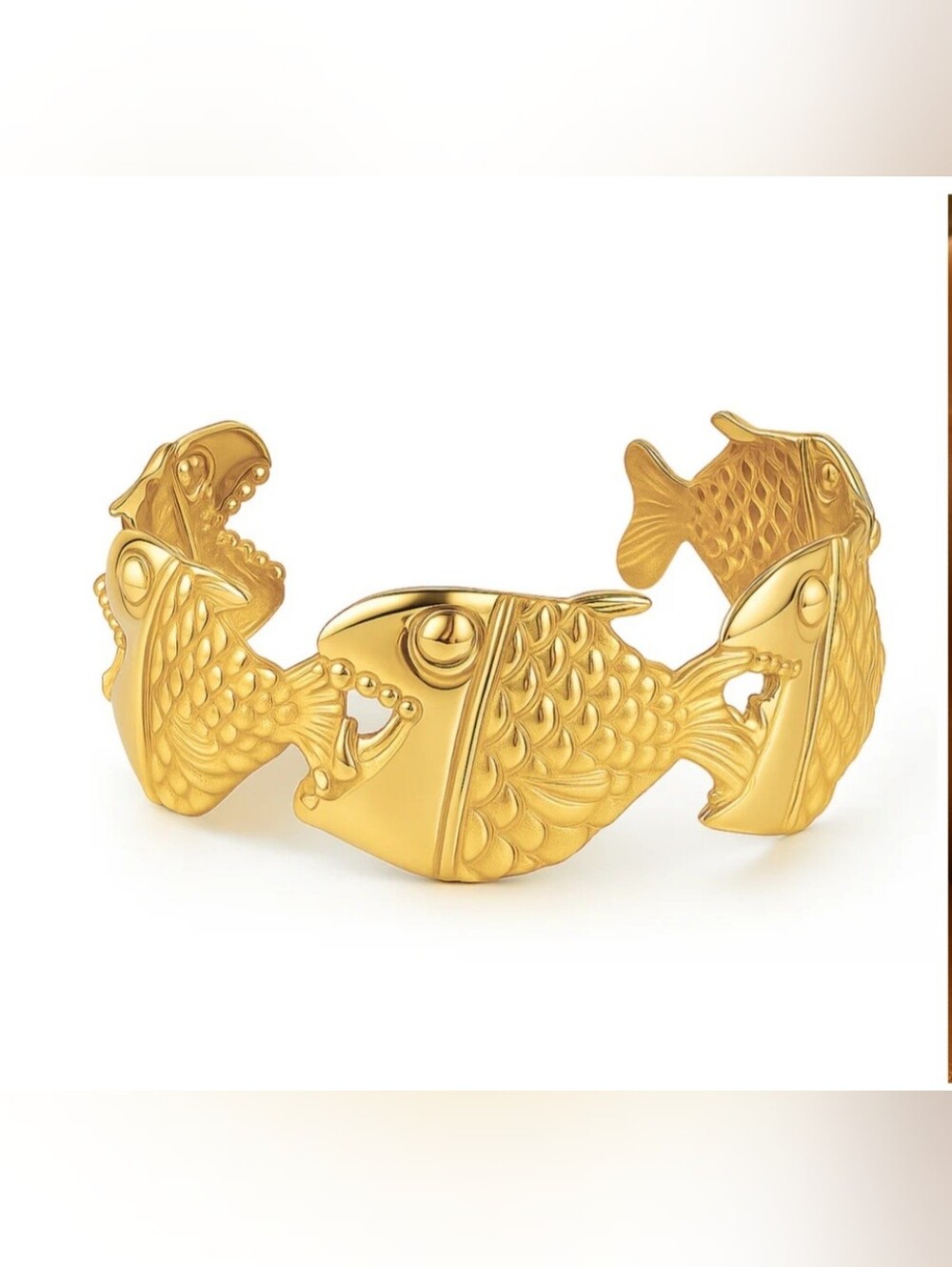 Designer Polished Gold Fish Link Adjustable Bangle Bracelet for Women